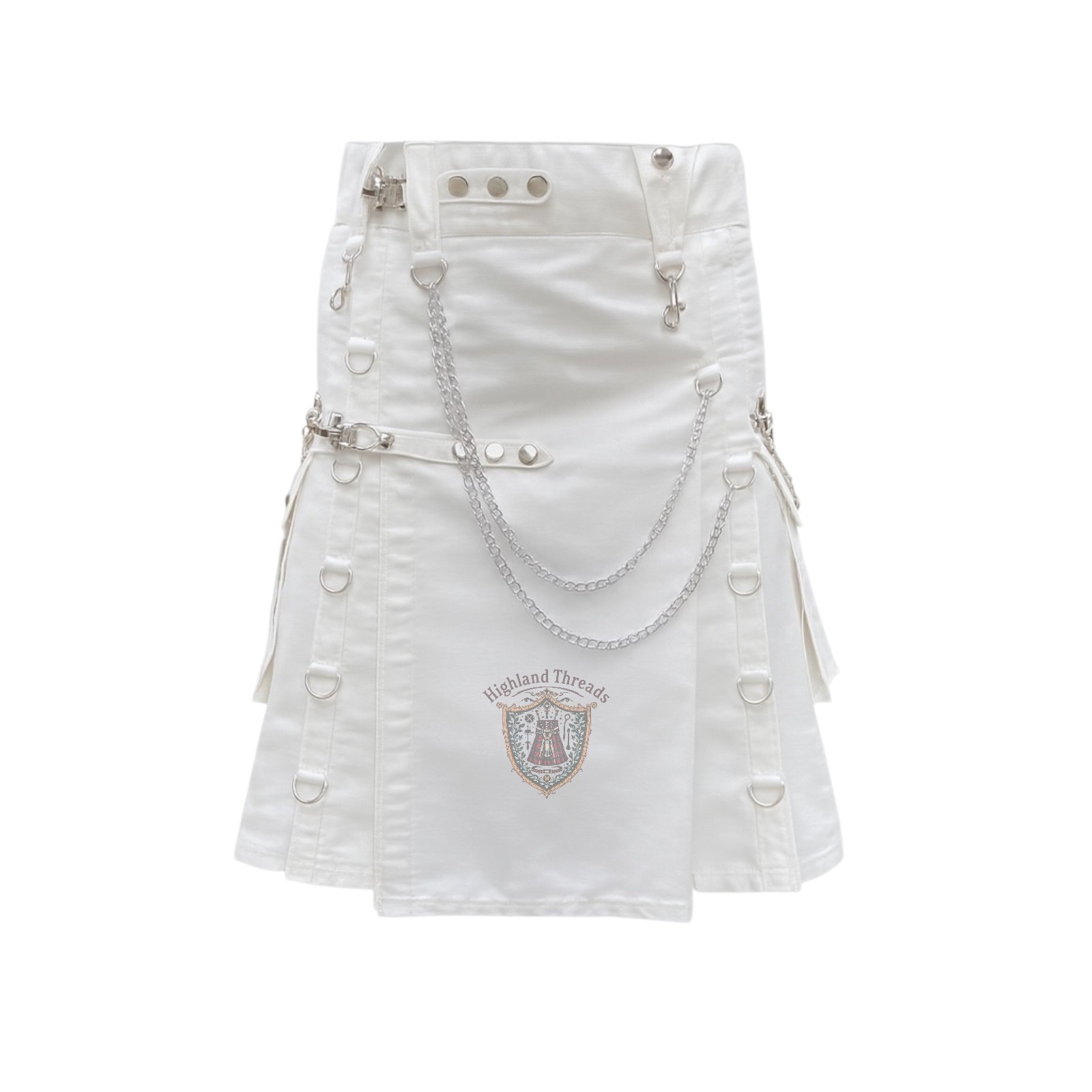 Mens White Gothic Cotton Kilt Hybrid Kilt For Gothic Fashion Utility Kilt Mens