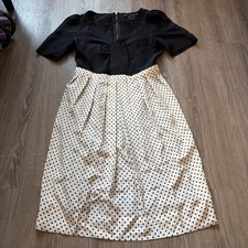 Marc Jacobs Black Ivory Polka Dot Silk Silver Birch Pleated Ruch Sleeve Dress 4