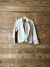 Dinner Company stretch jacket cream colored floral embroidery women’s size large