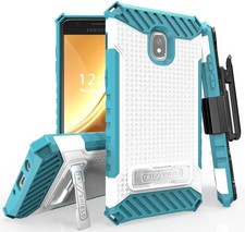 White/Turquoise Case + Belt Clip for Galaxy Express Prime 3, Amp Sol 3