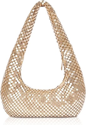 NICOLE & DORIS Damen Pailletten Clutch Abend Handtasche - glänzend gold Party 