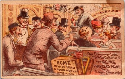 1880's Victorian Men, Women N.Y.C Railroad, Train, Acme Paint Vintage Trade Card
