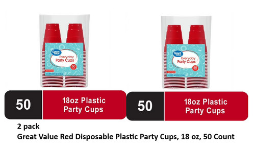 Great Value Red Disposable Plastic Party Cups, 18 oz, 100 Count