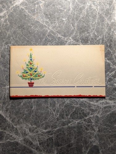 Christmas Card Vintage Mid Century MCM Embossed Tree Candy Cane Holiday