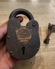 Antiguo Candado Wells Fargo 5" con Juego de Llaves Cerradura Armero Coleccionista Cerradura