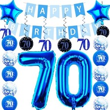 Blue 70th Birthday Decorations for Men Women, Number 70 Balloons Blue
