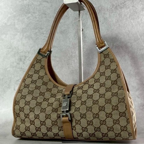Gucci Jackie GG Canvas Brown Beige Shoulder Handbag 01719001364 Auth