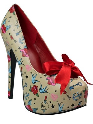 Pin Up Couture Bordello Pump Teeze Tattoo Rockabilly High Heel Plateau 5013