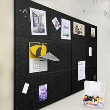 Felt Wall Tiles Bulletin Board Pin Board 47" x 35" Colored Cork Board（12-Pack）