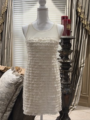 BCBG MAX AZRIA Cream Mesh Lace Tiered Sleeveless Sheath Dress Sz 2 NWOT!