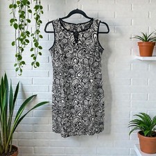 TALBOTS size 2p BLACK WHITE PAISLEY PRINT SLEEVELESS SHEATH DRESS WITH POCKETS