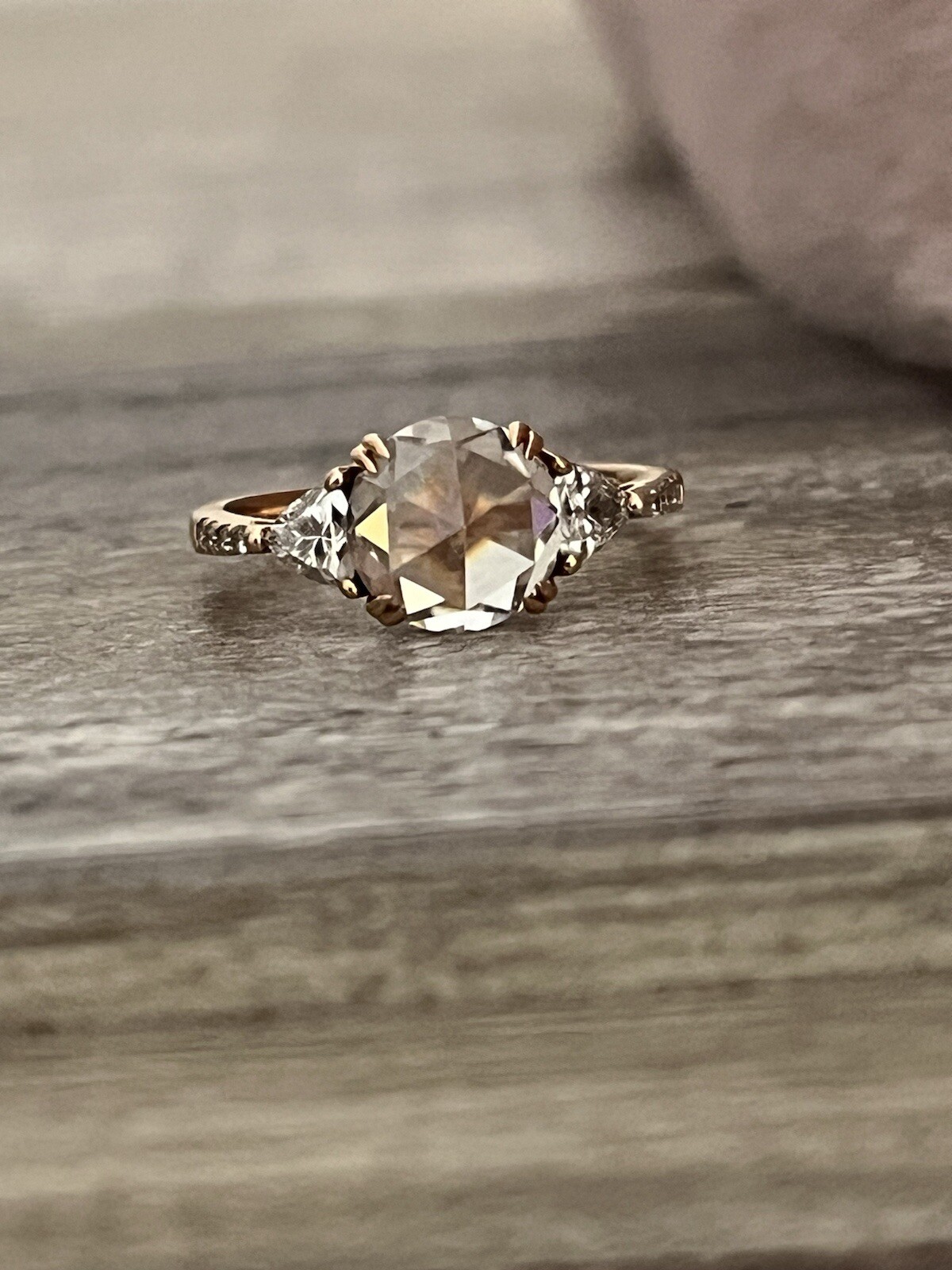 18K Solid Rose Gold Ring Rose Cut Moissanite Side… - image 5