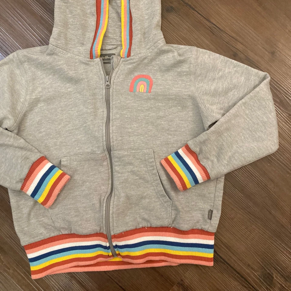 Jaqueta Eddie Bauer com capuz meninas grande rosa cinza lã zíper completo desgastada - Imagem 4 de 4