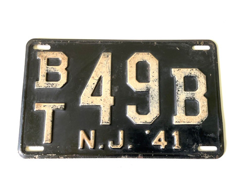Rare 1941 NEW JERSEY 2 Digit NJ License Plate All Original #49