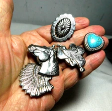 Set of 5 Vintage Southwestern Cowboy Silver Toned Metal Button Covers