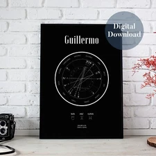 Custom Astrology Birth Chart Digital Download Printable Gift Birthday Wall Art