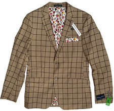 NWT Paisley  Gray Men  s 38R Plaid Blazer Sport Coat Slim-Fit Fully-Lined