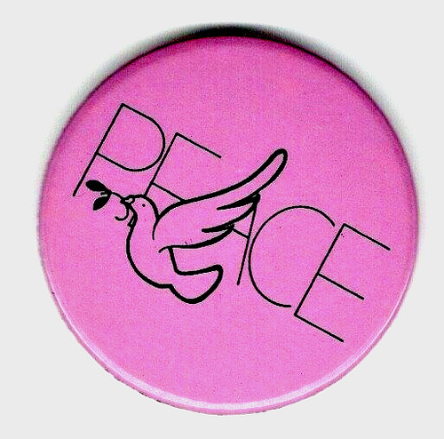 PEACE With Peace dove - 1987 Anti-war protest pin back button Reagan Era Protest