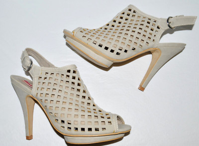 TALLY WEIJL NEW SZ 8 M 39 LIGHT GRAY STONE PLATFORM CAGE SANDALS HELS