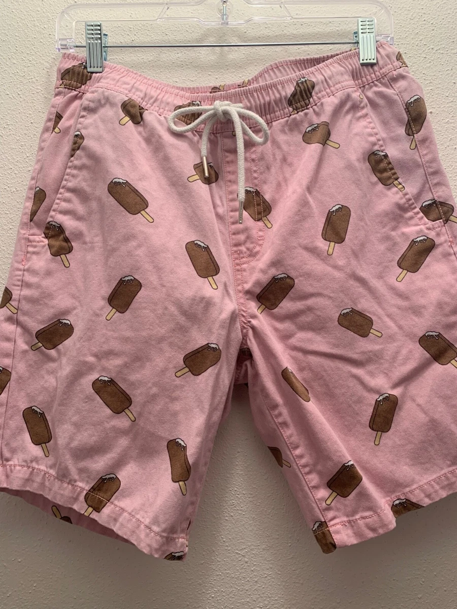 FOREVER 21 Men Sz S PINK Ice Cream Twill Pull On Drawstring Shorts Pockets EUC