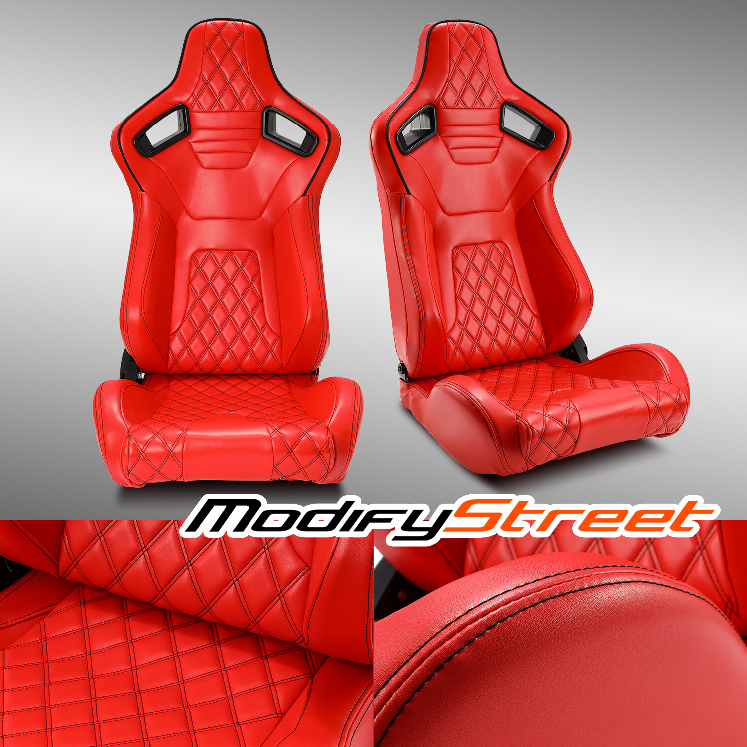 2 x ALL RED DIAMOND PVC LEATHER SPORT RACING CAR SEATS LEFT/RIGHT | eBay