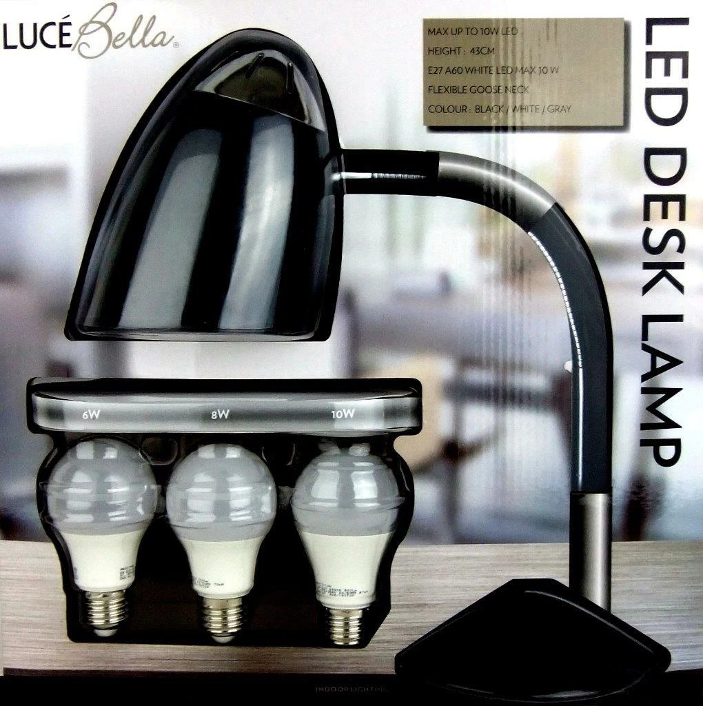 Luce Bella 10W LED Desk Lamp Flexible Goose Neck Light Black Large 43cm E27 A60