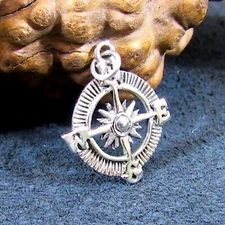 Solid 925 Sterling Silver Compass Pendant, Nautical Interest, Maritime Jewelry