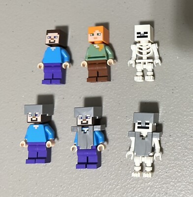 LEGO Minifigure Minecraft Lot of Steve Alex Skeleton Bundle Armor Cap 
