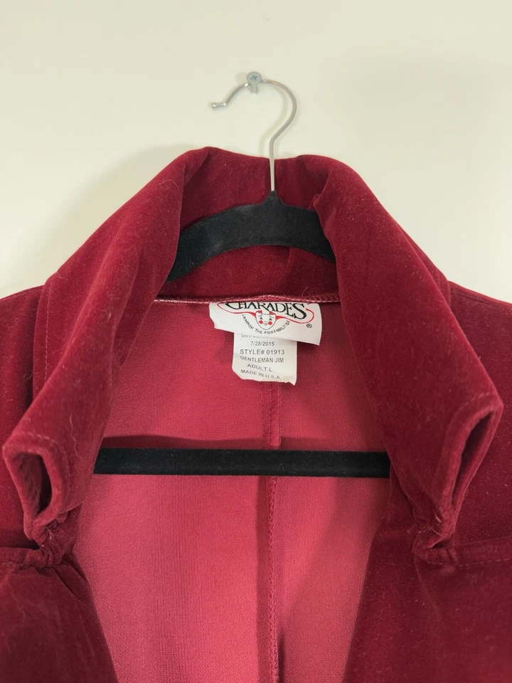 Charades Deep Red Velvet Trench Coat Size Large High Collar Dramatic Costume - Image 3 of 4