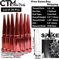 20pc 4.5 Tall Red 12-20 Solid Steel Spline Spike Lug Nutkey Fit Jeep Dodge