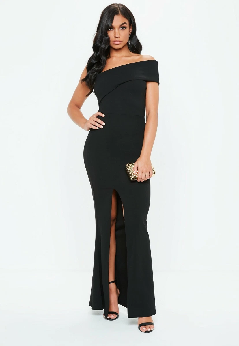 Missguided One Shoulder Bardot Maxi Bodycon Dress Size 4 BNWT RRP £31.99  Black | eBay
