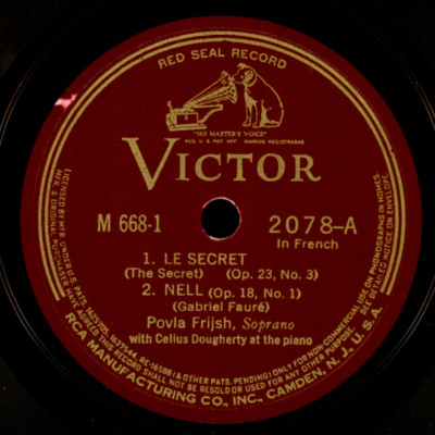 POVLA FRIJSH -FRENCH- Le secret / Nell / Vieni, che poi sereno   78rpm   S1779