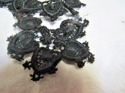 Antique Victorian Black Small Embroidered Hearts Lace Pieces Trim Unusual! - Picture 7 of 9
