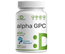 Alpha GPC 600mg Per Serving, 240 Capsules Brain Health  Non-GMO  Gluten Free