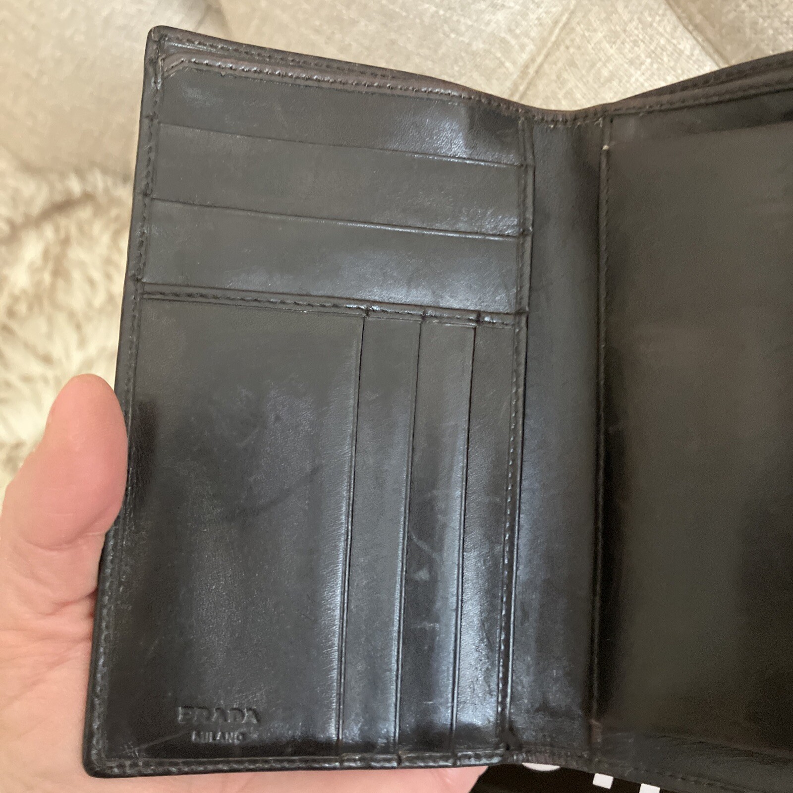 AUTHENTIC PRADA  Distressed Leather Compact trifo… - image 7