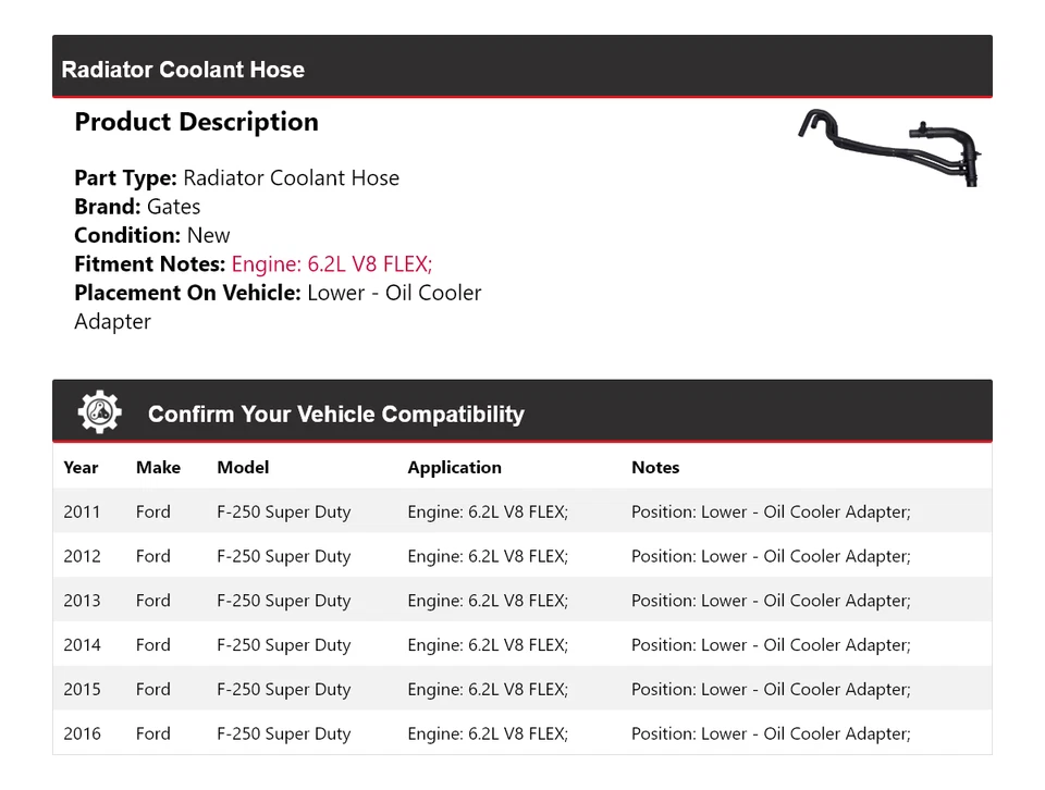 Puertas de manguera de refrigerante de radiador para Ford F-250 Super Duty 2011-2016 2012 2013 2014 Foto 2 de 4