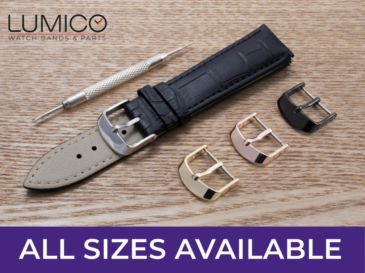 For BULOVA Watch Black Genuine Leather Strap Band Buckle 