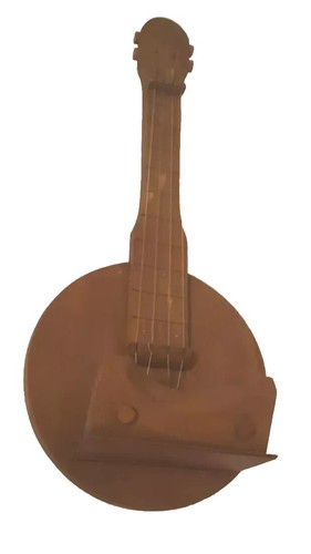 Rustic Wood Banjo Replica 20" L x 9" W x 4.5" D Wall Mounted Holder Box, used - Afbeelding 7 van 10