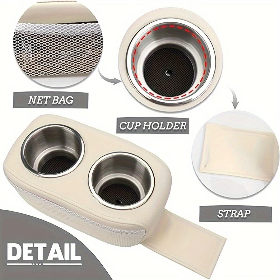 Soporte doble para vasos de acero inoxidable para asiento trasero de coche para bebidas Foto 3 de 4