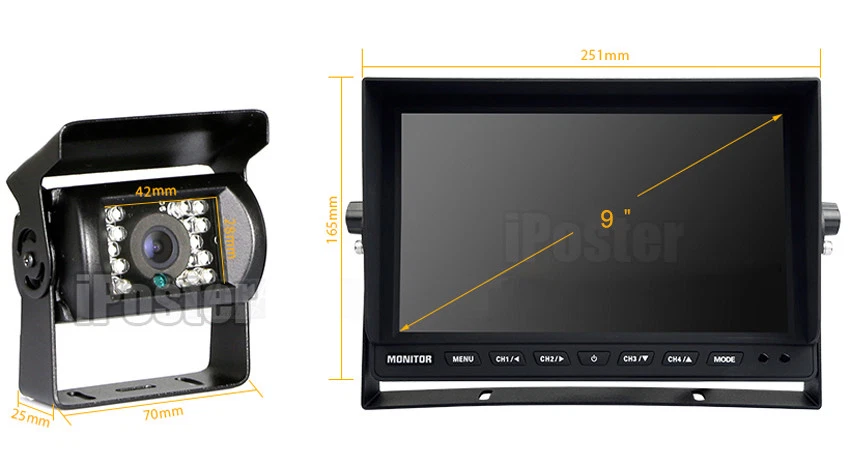 9" Quad Monitor 12V/24V Reversing CCD Camera For Truck Trailer Caravan 360 View - Image 4 of 4