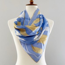 VERA NEUMANN Geometric Abstract Vintage Silk Blend Square Scarf Cornflower Blue