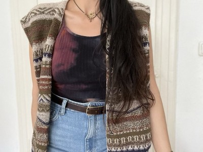 Vintage Weste Pulli Hippie Aztek Muster boho Strick mit wollanteil
