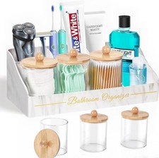 Bathroom Counter Organizer with Qtip Holder, Marble Toothbrush