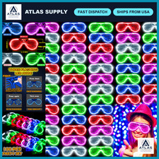 Glow in the Dark Glasses 100 Pack - LED Light Up Party Favors, 5 Colors