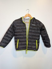 Eddie Bauer Size S 7/8 Reversible Down Jacket Black Gray Zip Puffer Hooded