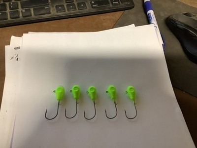Fishing Jigs 1/2oz Tear Drop Keeper Chartreuse Green VMC Hooks Set of 5