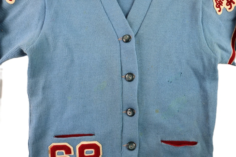 Cárdigan Suéter Tejido De Colección Años 60 1968 EE. UU. Adulto 38 M Anchorage Alaska Letterman Foto 4 de 4