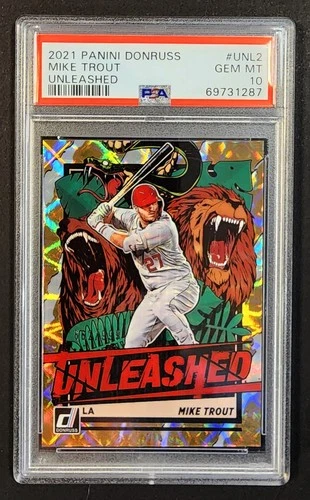 MIKE TROUT 2021 PANINI DONRUSS UNLEASHED REFRACTOR PSA 10 GEM ULTRA RARE