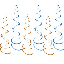 24 PCS Rainbow Hanging Swirl Decorations Plastic Foil Streamers Blue Orange