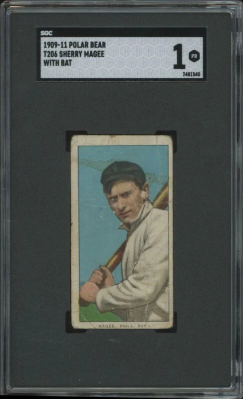 1909 T206 SHERRY MAGEE POOR POLAR BEAR W/ BAT SGC 1 PHILADELPHIA PHILLIES